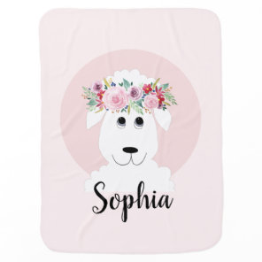 Girls Cute Watercolor Flowers Sheep and Name Baby Blanket