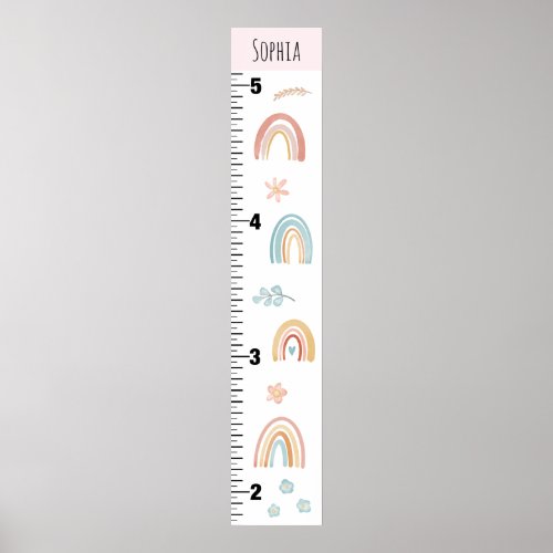 Girls Cute Watercolor Rainbow Growth Chart Inches