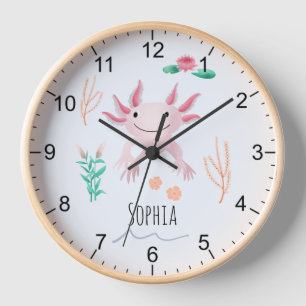 Girls Cute & Whimsical Pink Axolotl Kids Nursery Clock