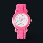 Girls Cute & Whimsical Pink Axolotl Kids Watch<br><div class="desc">This cute kids watch features an axolotl illustration,  with flowers,  river plants,  and waves,  and space to add your girls name. The perfect whimsical and unique gift for a salamander-loving child!</div>