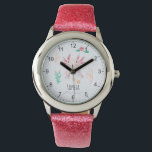 Girls Cute & Whimsical Pink Axolotl Kids Watch<br><div class="desc">This cute kids watch features an axolotl illustration,  with flowers,  river plants,  and waves,  and space to add your girls name. The perfect whimsical and unique gift for a salamander-loving child!</div>