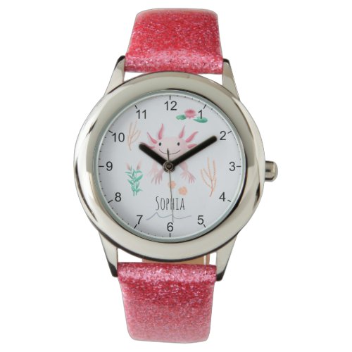 Girls Cute &amp; Whimsical Pink Axolotl Kids Watch
