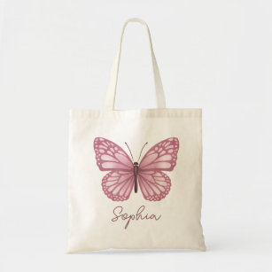 Girls Cute Whimsical Pink Butterfly Kids Tote Bag