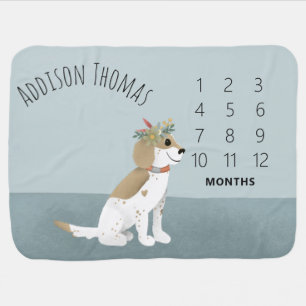 Girls Cute Whimsical Puppy Dog Flowers Milestone Baby Blanket