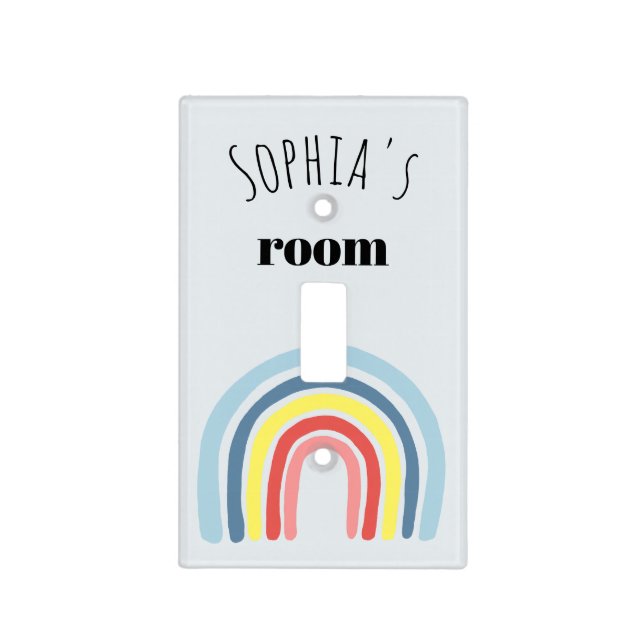 Girls Cute Whimsical Rainbow Cartoon and Name Kids Light Switch Cover (Front)