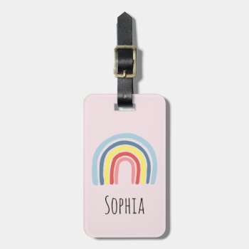 Girls Cute Whimsical Rainbow Cartoon And Name Kids Luggage Tag by Simply_Baby at Zazzle