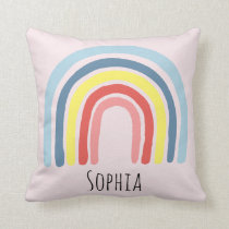 Girls Cute Whimsical Rainbow Cartoon and Name Kids Throw Pillow