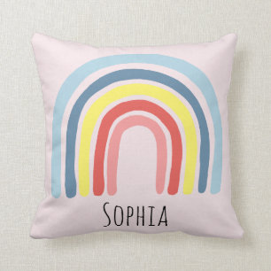 Girls Cute Whimsical Rainbow Cartoon and Name Kids Throw Pillow