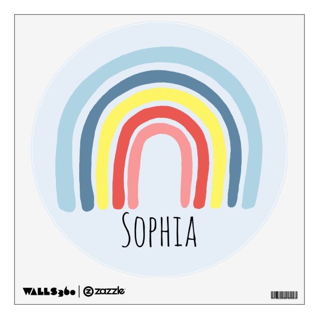 Girls Cute Whimsical Rainbow Cartoon and Name Kids Wall Decal (Front)