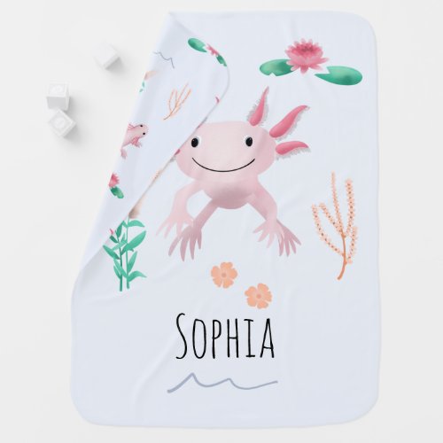 Girls Cute Whimsical River Axolotl Pattern Baby Blanket