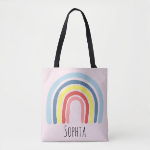 Girls Cute Whimsical Trendy Rainbow and Name Kids Tote Bag