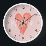 Girls Cute Whimsical Watercolor Pink Heart Kids Clock<br><div class="desc">This cute and whimsical children's clock design features a pink watercolor heart,  and can be personalized with your girls name. Perfect for a pink-loving child. Great decor for a kids room or a baby girls nursery!</div>