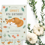 Girls Cute Woodland Forest Fox 4th Birthday Invitation<br><div class="desc">This cute girls Birthday invitation features a unique sleeping fox design with fall leaves and flowers. The invitation provides areas for you to add your Birthday party details in a minimalist script. A matching floral woodland pattern can be found on the reverse of the forest themed card. Perfect for any...</div>