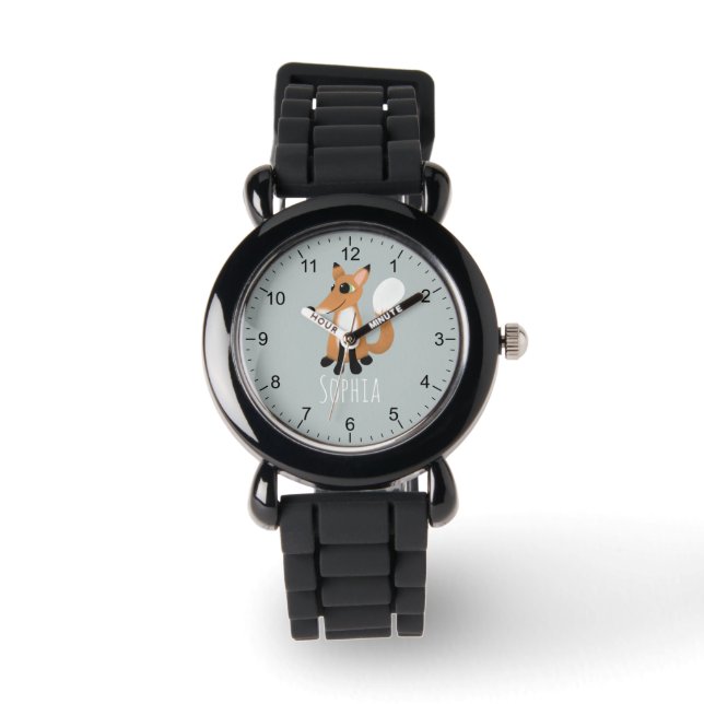 Girls Cute Woodland Forest Fox and Name Kids Watch (Front)