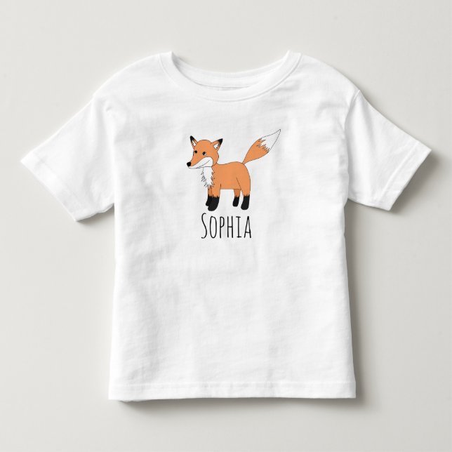 Girls Cute Woodland Forest Fox and Name Toddler T-shirt (Front)