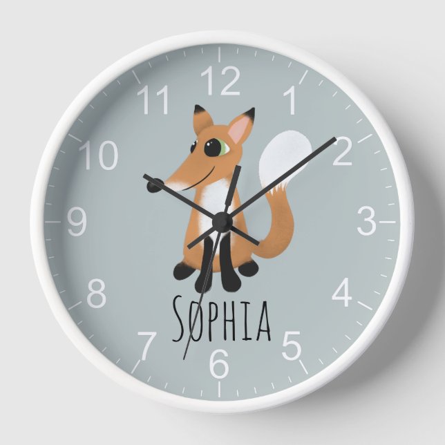 Girls Cute Woodland Forest Fox Kids Nursery Clock (Front)