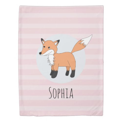 Girls Cute Woodland Fox and Name Kids Duvet Cover