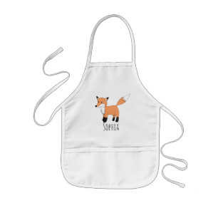 Girls Cute Woodland Fox Cartoon and Name Kids' Apron