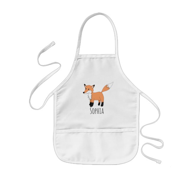 Girls Cute Woodland Fox Cartoon and Name Kids' Apron (Front)