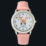 Girls Cute Woodland Fox Cartoon and Name Kids Watch<br><div class="desc">This gorgeous neutral kids' watch features an adorable, hand drawn woodland fox cartoon. This lovely hipster design also features a place for you to add your girl's name. With clear, easily readable numbers, this 'first' watch is great for those just starting out on learning the time. The perfect wildlife themed...</div>