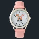 Girls Cute Woodland Fox Cartoon and Name Kids Watch<br><div class="desc">This gorgeous neutral kids' watch features an adorable, hand drawn woodland fox cartoon. This lovely hipster design also features a place for you to add your girl's name. With clear, easily readable numbers, this 'first' watch is great for those just starting out on learning the time. The perfect wildlife themed...</div>