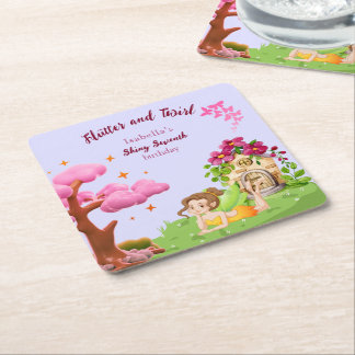 Girls Cute Yellow Fairy Fairytale home Square Paper Coaster