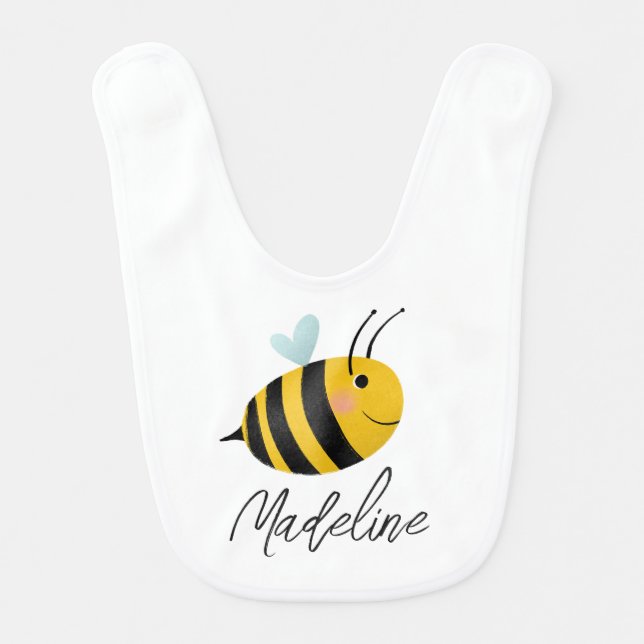 Girls Cute Yellow Summer Bee Baby Bib (Front)