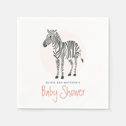Girls Cute Zebra Safari Baby Shower Napkins