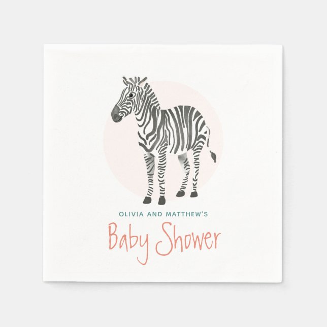Girls Cute Zebra Safari Baby Shower Napkins (Front)