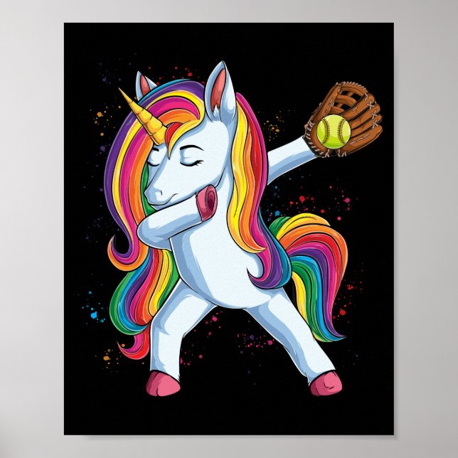 Girls Dabbing Softball Unicorn Apparel Sport Poster (Front)
