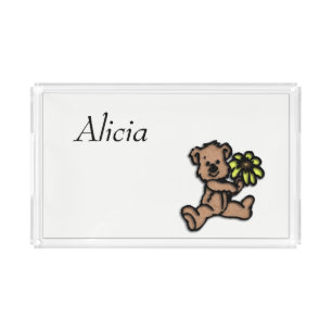 Girls Daisy Bear Design Name Acrylic Tray