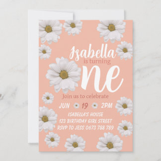 Girls daisy first birthday invitation