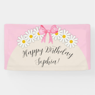 Girl's Daisy Flower and Bow Birthday Banner
