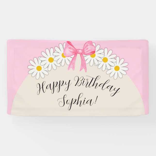 Girl's Daisy Flower and Bow Birthday Banner (Horizontal)
