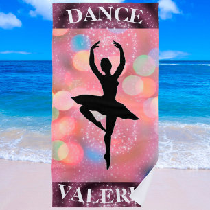 Girls Dance Ballerina Plum Sparkle Color Blast Beach Towel
