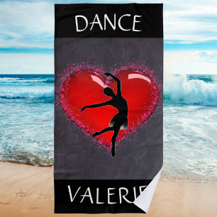 Girls Dance Chalkboard Heart w/ Personalized Name Beach Towel