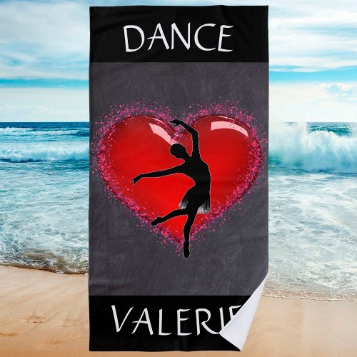 Girls Dance Chalkboard Heart w Personalized Name  Beach Towel