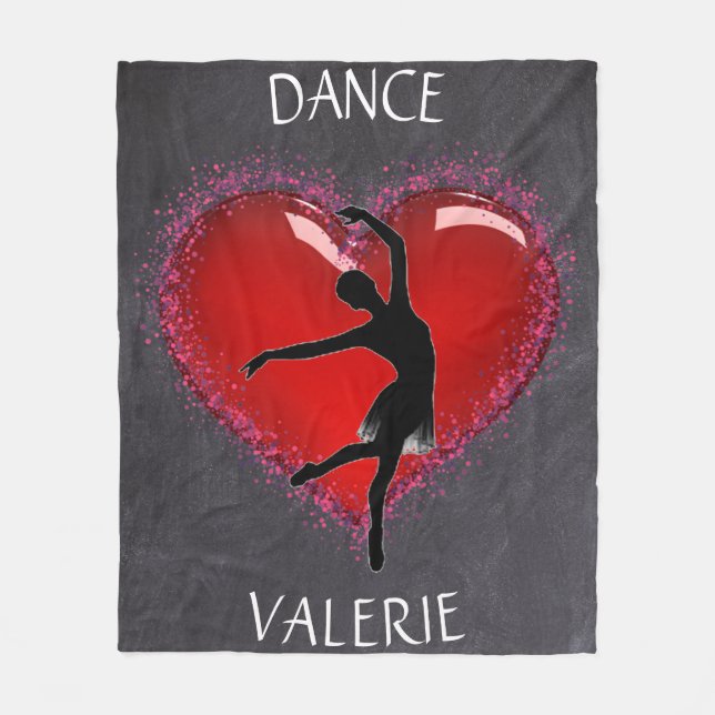 Girls Dance Chalkboard Heart w/ Personalized Name Fleece Blanket (Front)