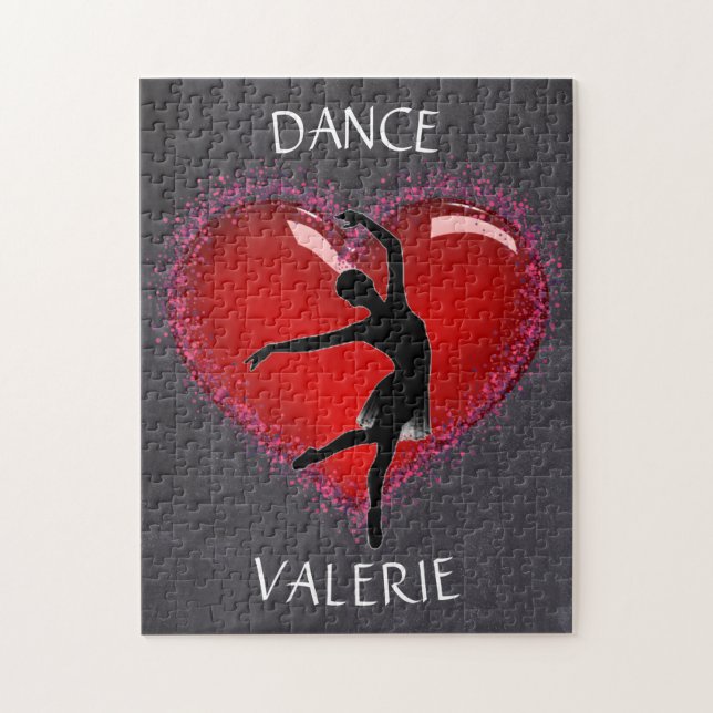 Girls Dance Chalkboard Heart w/ Personalized Name  Jigsaw Puzzle (Vertical)