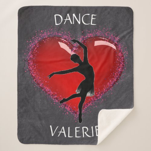 Girls Dance Chalkboard Heart w Personalized Name  Sherpa Blanket