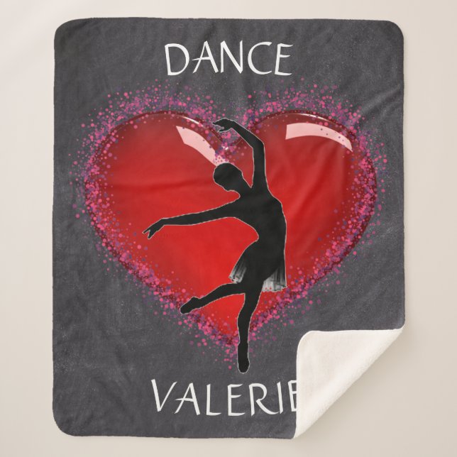 Girls Dance Chalkboard Heart w/ Personalized Name  Sherpa Blanket (Front)