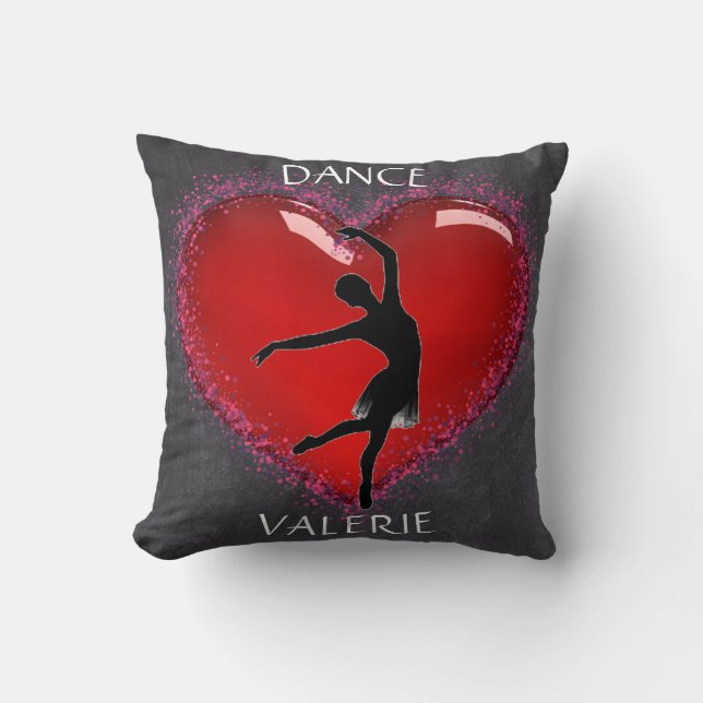 Girls Dance Chalkboard Heart w/ Personalized Name  Throw Pillow (Front)