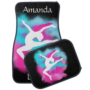 Girls Dance Leap Pink Blue Color Bomb with Name  Car Floor Mat