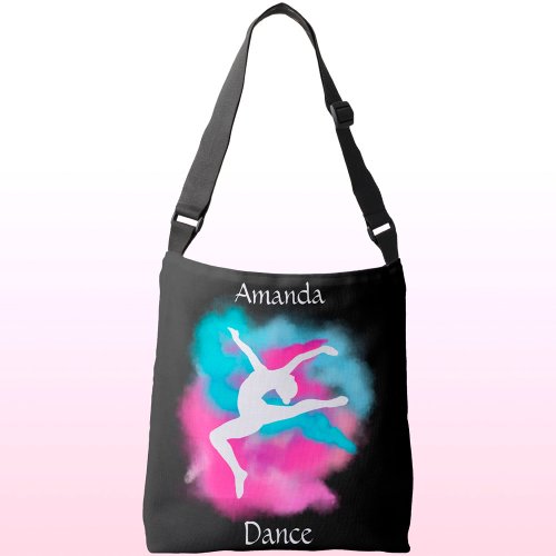 Girls Dance Leap Pink Blue Color Bomb with Name   Crossbody Bag