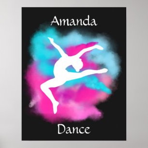 Girls Dance Leap Pink Blue Color Bomb with Name Poster
