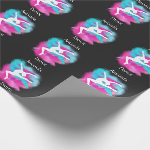Girls Dance Leap Pink Blue Color Bomb with Name Wrapping Paper