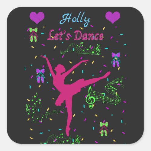 Girls Dance Musical Notes Square Sticker