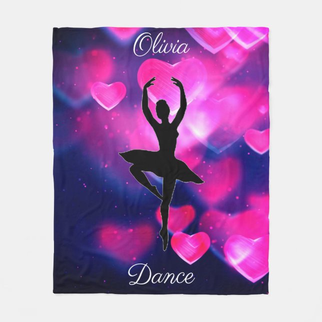 Girls Dance Pink and Purple Floating Hearts Fleece Blanket (Front)