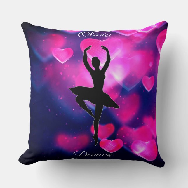 Girls Dance Pink and Purple Floating Hearts  Throw Pillow (Front)