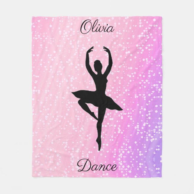 Girls Dance Pink and Purple Hearts and Stars Fleece Blanket (Front)
